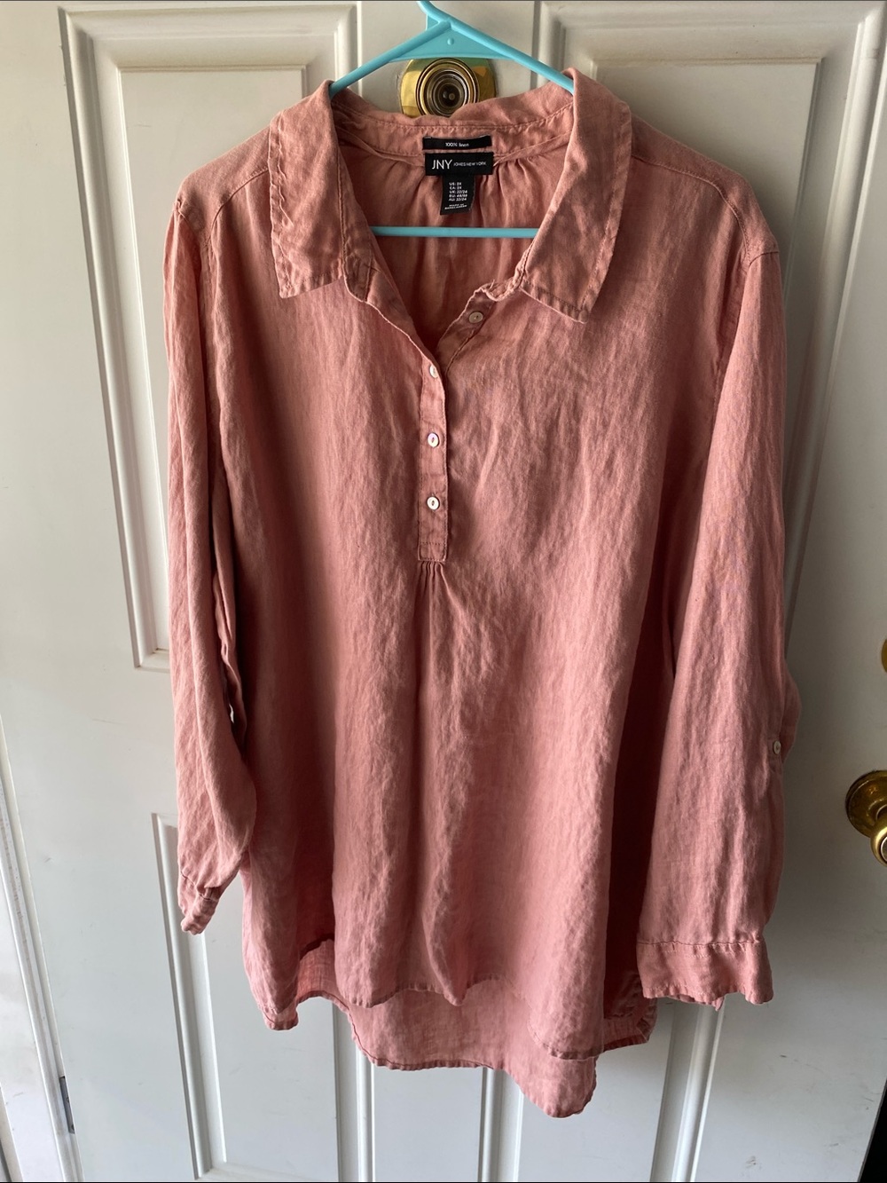 Jones New York Dusty Rose Button-Down Linen Shirt